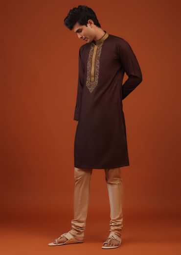 Wine Purple Thread Woven Silk Kurta Set