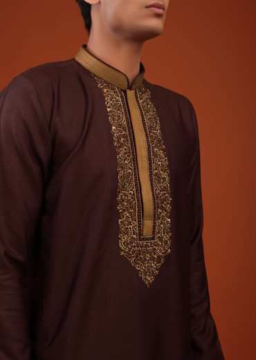 Wine Purple Thread Woven Silk Kurta Set