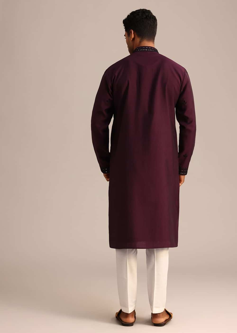 Wine Silk Hand Embroidered Kurta Set