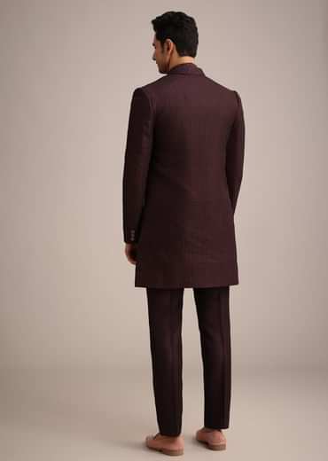 Wine Silk Indo Western And Kurta Set With Salli Work