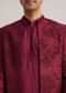 Wine Silk Open Sherwani Set With Zardosi Stone And Beads Work