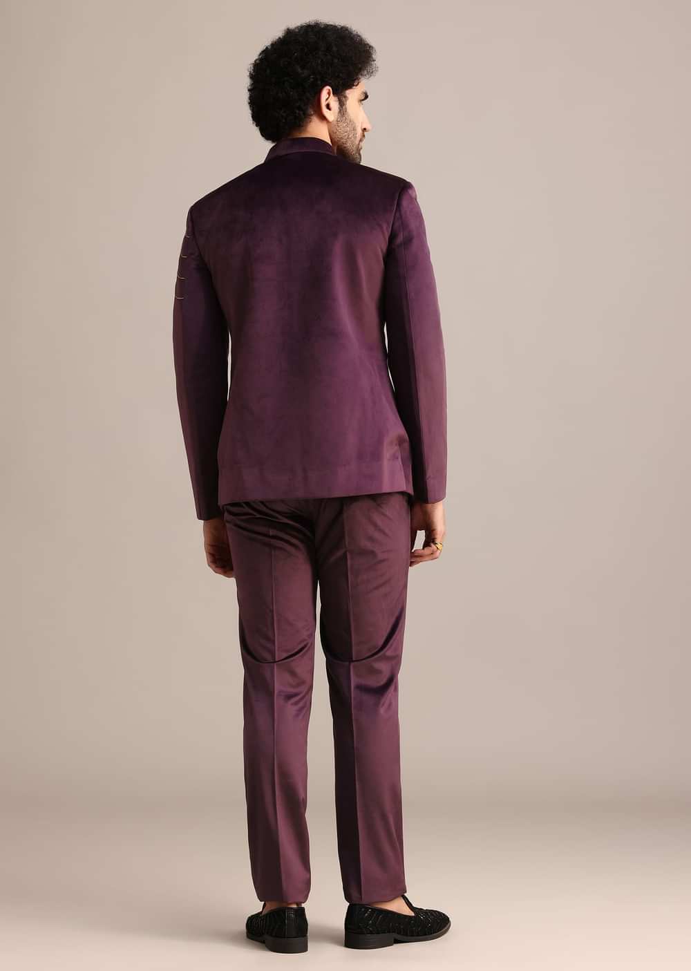 Wine Suede Jodhpuri Set With Patch Work