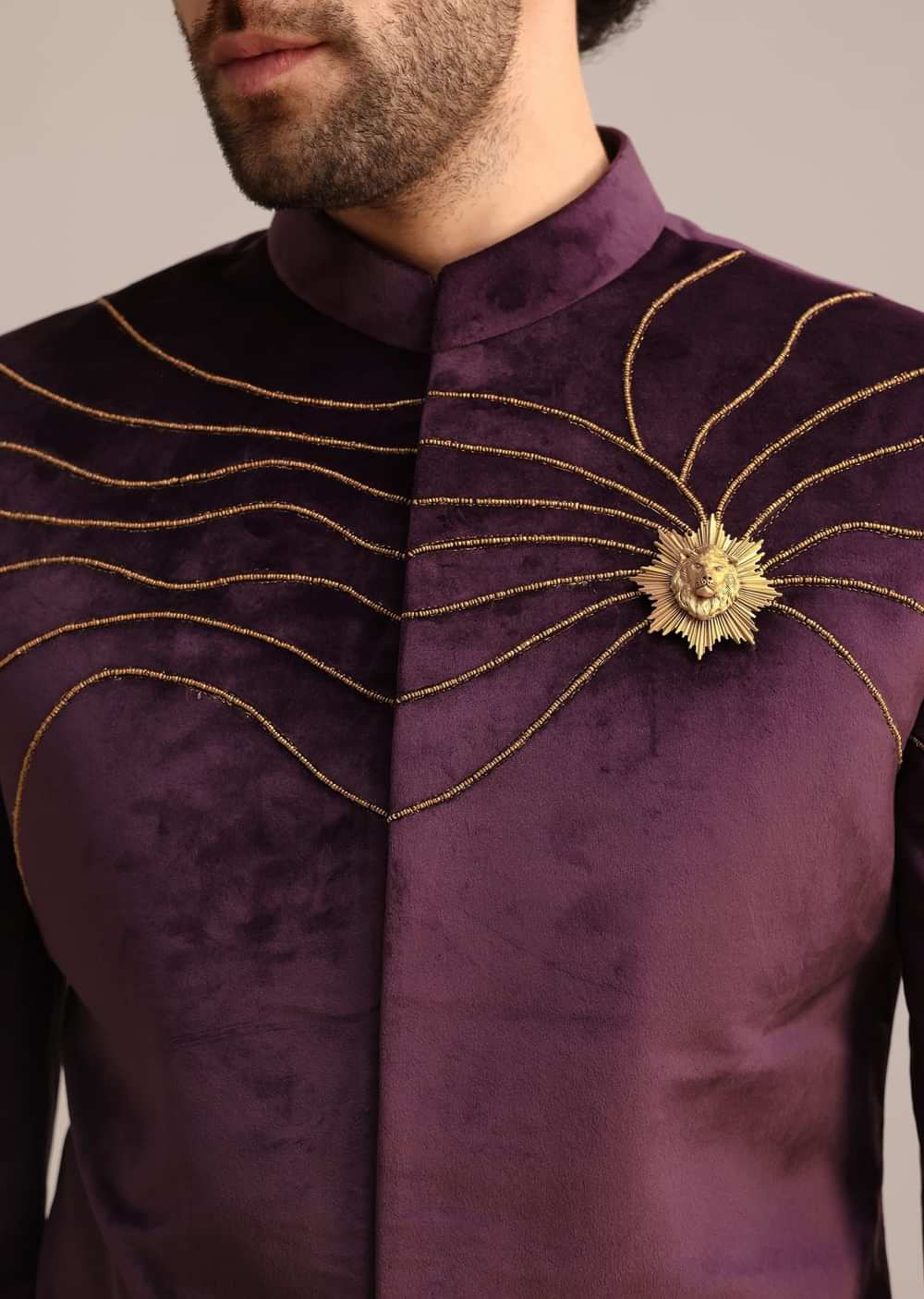 Wine Suede Jodhpuri Set With Patch Work