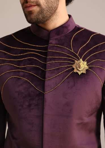 Wine Suede Jodhpuri Set With Patch Work