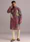 Wine Tussar Silk Printed Kurta Set