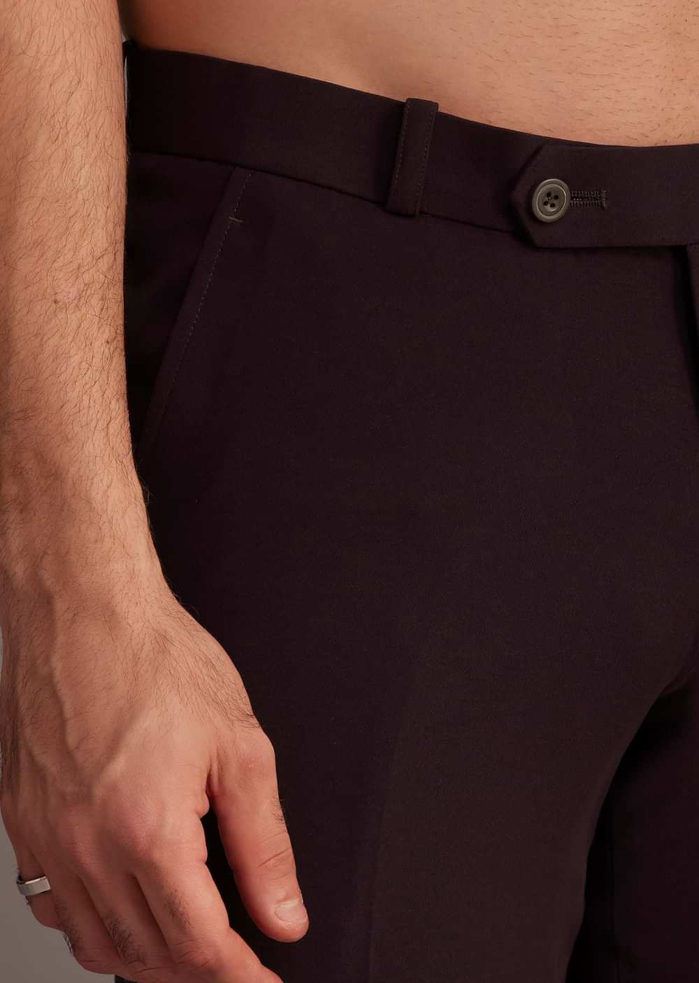 Wine Tuxedo With Beaded Detailing And Satin Peak Lapel