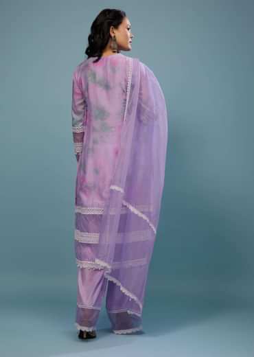 Lavender Purple Embroidered Palazzo Suit In Viscose Silk