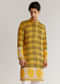 Yellow And Black Silk Resham Printed Kurta Set