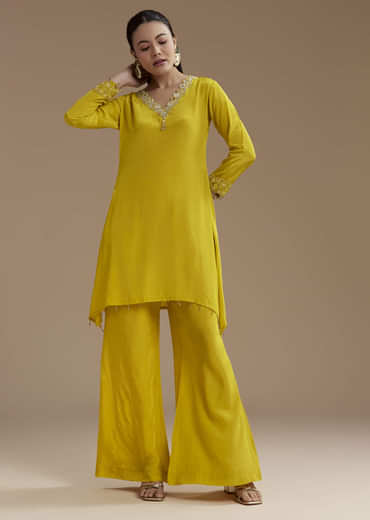Yellow Asymmetric Kurta and Palazzo Set