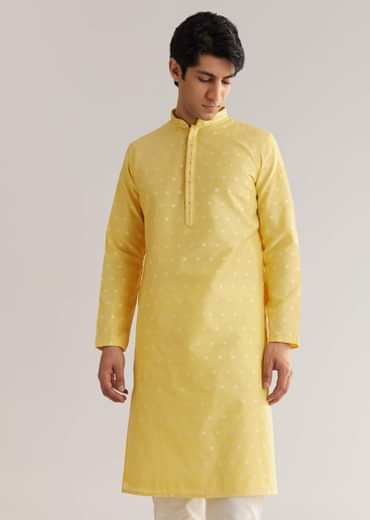 Yellow Banarasi Silk Kurta Set