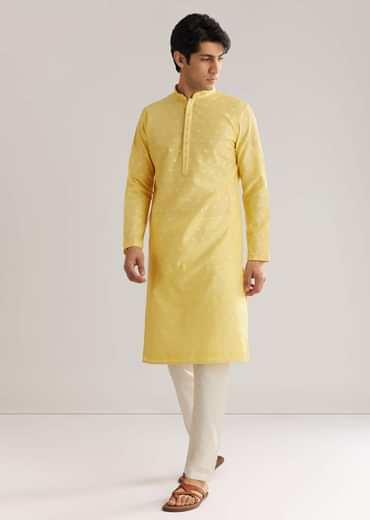 Yellow Banarasi Silk Kurta Set