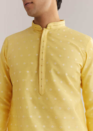 Yellow Banarasi Silk Kurta Set