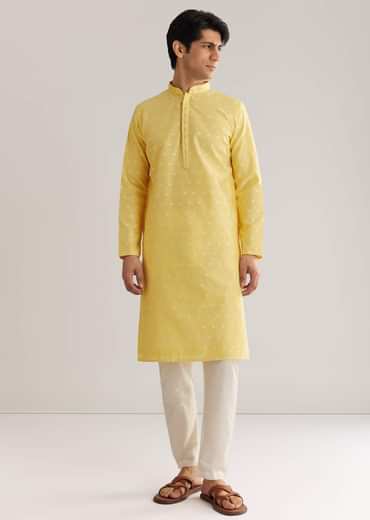 Yellow Banarasi Silk Kurta Set