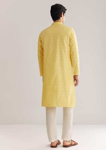 Yellow Banarasi Silk Kurta Set