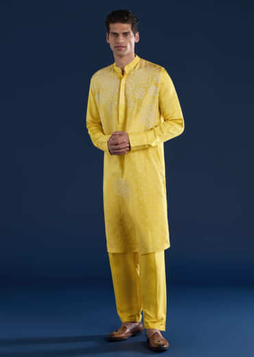 Yellow Bandhani Silk Kurta Set