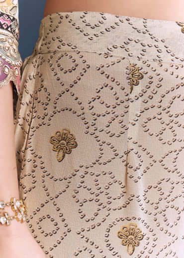 Yellow Beige Ombre Crepe Kurta Set With Floral Print