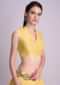 Yellow Blouse In Raw Silk With V Neckline