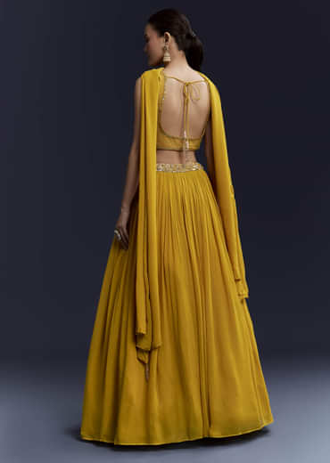 Yellow Bridesmaid Georgette Lehenga Set with Cutdana Embroidery