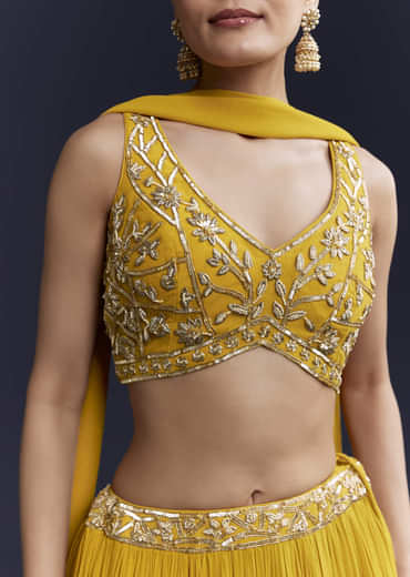 Yellow Bridesmaid Georgette Lehenga Set with Cutdana Embroidery