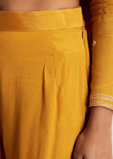 Yellow Chinon Anarkali Suit With Moti Sequins And Cutdana Dupatta