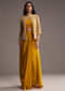 Yellow Chinon Indo Western Set With Embroidered Jacket