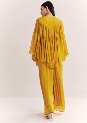 Yellow Chinon Kaftan Kurta Set With Zardosi And Thread Work