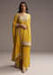 Yellow Chinon Palazzo Suit With Sequin Embroidery