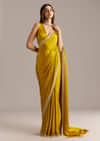 Yellow Chinon Saree With Stone And Sequin Embroidery