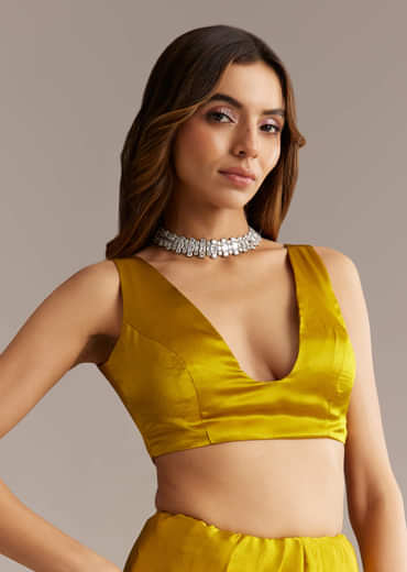 Yellow Chinon Saree With Stone And Sequin Embroidery