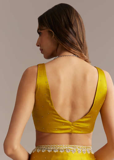 Yellow Chinon Saree With Stone And Sequin Embroidery