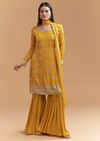 Yellow Chinon Sharara Suit With Intricate Cutdana Work