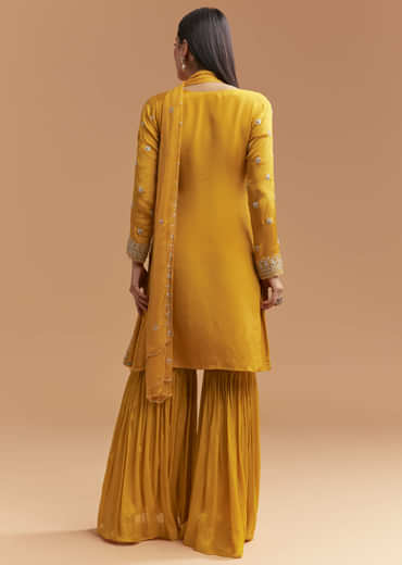 Yellow Chinon Sharara Suit With Intricate Cutdana Work