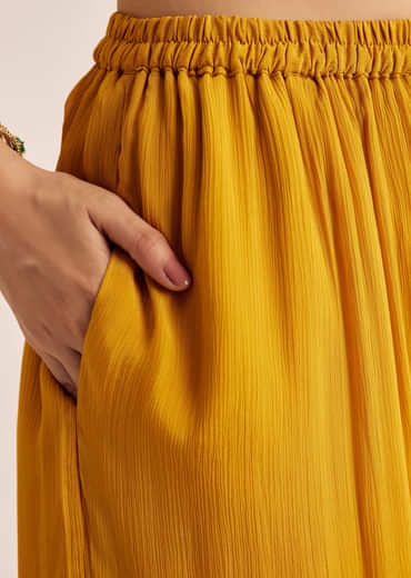 Yellow Chinon Zardosi Kurta Palazzo Suit