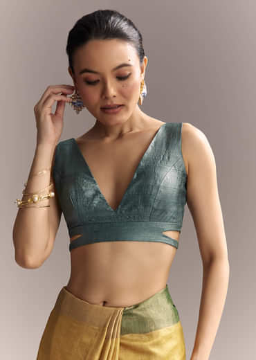 Yellow Cotton Saree With Hand Painted Motifs And Green Border