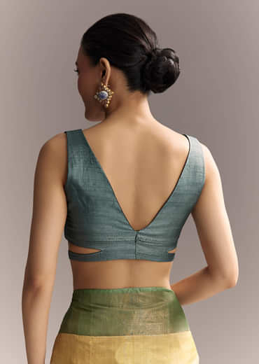 Yellow Cotton Saree With Hand Painted Motifs And Green Border