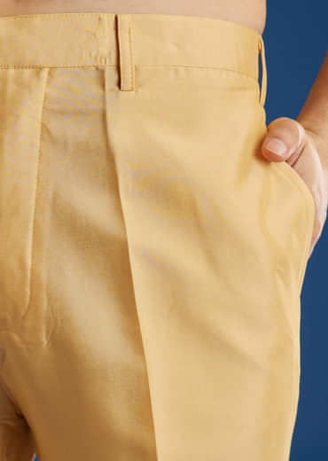 Yellow Cotton Silk Jacket Kurta Set With Threadwork