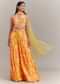 Yellow Crepe Abstract Printed Embroidered Lehenga Set