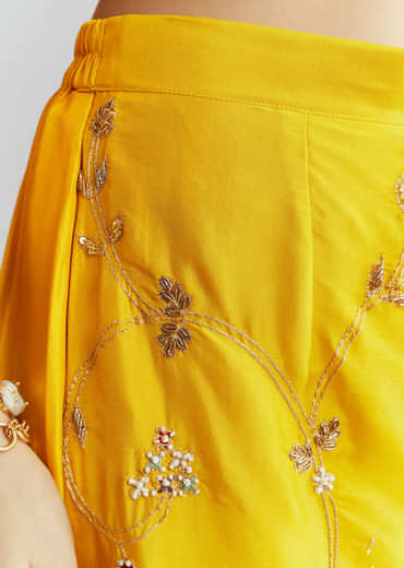 Yellow Crepe Indo Western Set With Heavy Hand Embroidery