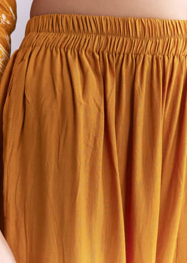 Yellow Crepe Kurta Set With Indie Print And Moti Work