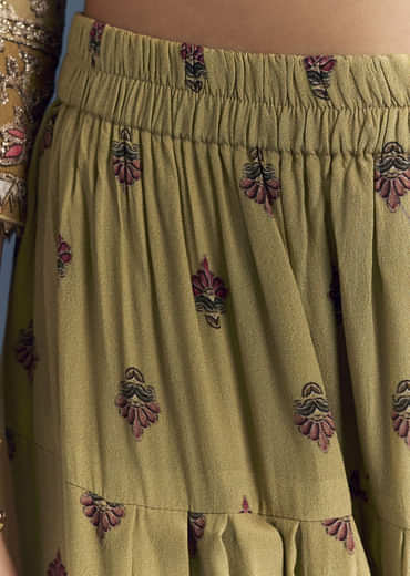 Yellow Crepe Printed Kurta Set With Gota Work