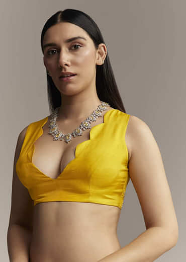 Yellow Crepe Saree With Floral Digital Print And Sequin Embroidery