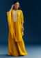Yellow Crop Top Cape Set With Embroidery And Fancy Sleeves