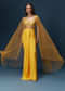 Yellow Crop Top Set With Embroidered Blouse And Drape Dupatta