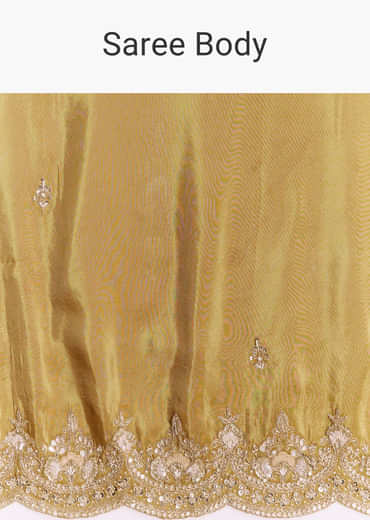 Yellow Crush Tissue Saree With Gota Zari And Beads Embroidery