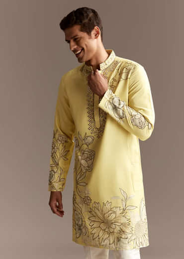 Yellow Cutwork Kurta Set