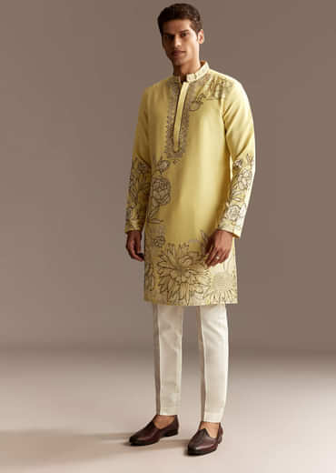 Yellow Cutwork Kurta Set