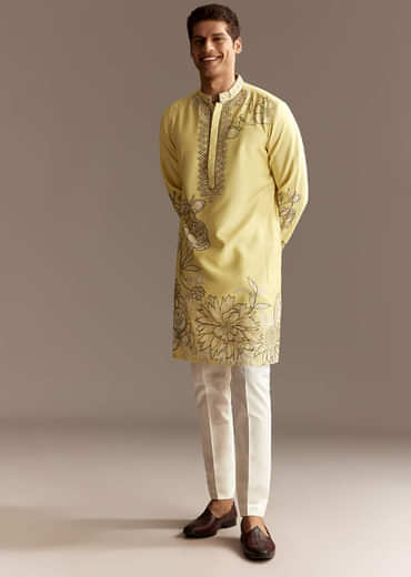 Yellow Cutwork Kurta Set