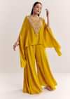 Yellow Dola Silk Cape Kurta Set With Embroidery