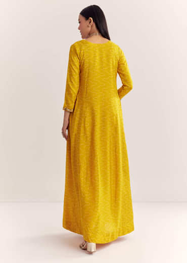 Yellow Dola Silk Gown With Embroidery