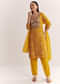 Yellow Dola Silk Printed Kurta Dupatta Set With Embroidered Neckline